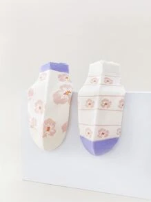 2 đôi vớ mắt cá chân họa tiết hoa - Nhiều màu - Xem 1