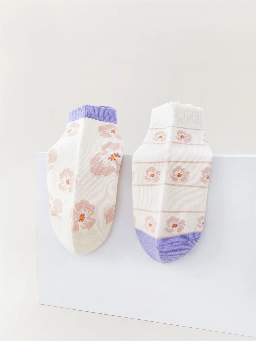 2 đôi vớ mắt cá chân họa tiết hoa - Nhiều màu - Xem 1