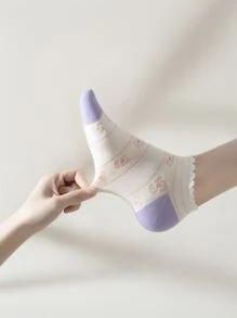 2 đôi vớ mắt cá chân họa tiết hoa - Nhiều màu - Xem 6