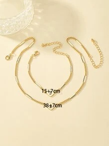 1條時尚的心形和字母吊墜項鍊,1組手鐲 - 金黃色 - 查看 4