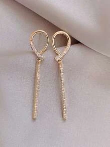 Rhinestone Decor Rectangle Drop Earrings - Yellow Gold - View 1