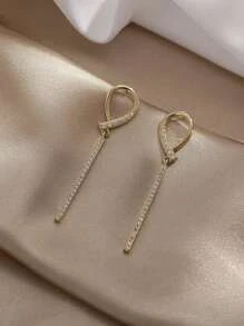 Rhinestone Decor Rectangle Drop Earrings - Yellow Gold - View 2