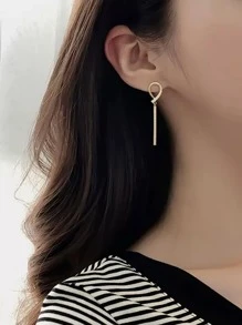 Rhinestone Decor Rectangle Drop Earrings - Yellow Gold - View 3
