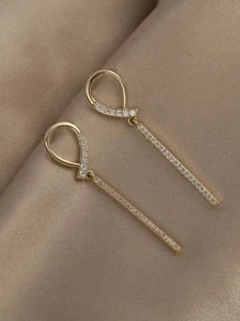 Rhinestone Decor Rectangle Drop Earrings - Yellow Gold - View 4