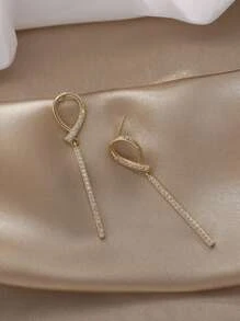 Rhinestone Decor Rectangle Drop Earrings - Yellow Gold - View 5