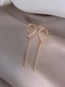 Rhinestone Decor Rectangle Drop Earrings - Yellow Gold - View 6