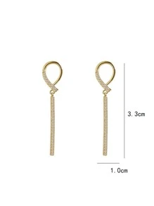 Rhinestone Decor Rectangle Drop Earrings - Yellow Gold - View 7