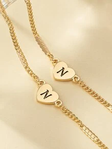 1 Miếng Đúng mốt Tim & Hình chữ cái Vòng cổ mặt dây chuyền Và 1 Miếng Bộ vòng đeo tay - Vàng - Xem 2