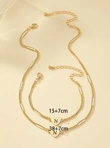 1 Miếng Đúng mốt Tim & Hình chữ cái Vòng cổ mặt dây chuyền Và 1 Miếng Bộ vòng đeo tay - Vàng - Xem 3