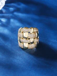 1 pieza de anillo ancho de cara cuadrada bañado en oro con material de cobre para mujeres con múltiples opciones de color y ornamento de circonia cúbica