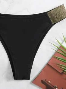 Bộ bikini lấp lánh Bộ băng không dây 2 mảnh trên & dưới cắt cao Bikini đi biển mùa hè - màu đen - Xem 3