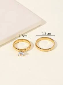 2pcs/set Couple Rhinestone Decor Ring - Yellow Gold - View 3