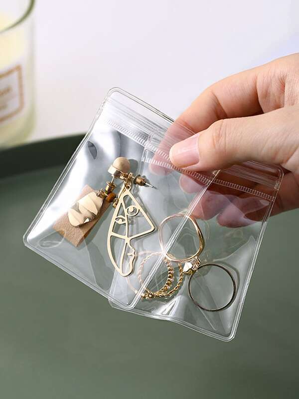 50pcs Clear Jewelry Bag, Simple PVC Jewelry Storage Bag For Desk, Table
