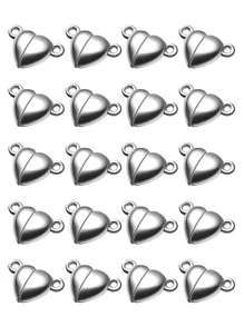 20pcs/Set Heart Shape Magnet Connector Clasps For Bracelet Necklace Connectors Valentines - Silver - View 1