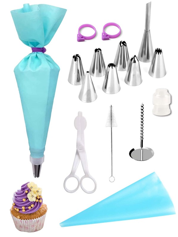 15pcs/set Stainless Steel Piping Nozzle & Pastry Bag, Piping Tip Set For Baking