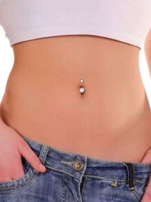 Rhinestone Decor Navel Belly Ring Stainless Steel Popular Piercing Body Jewelry Gift For Women & Men - Silver - View 1