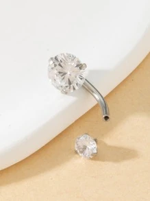 Rhinestone Decor Navel Belly Ring Stainless Steel Popular Piercing Body Jewelry Gift For Women & Men - Silver - View 4