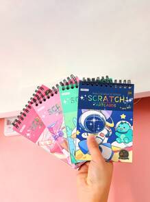 1pc Cartoon Graphic Cover Scratch Book & 1pc Bamboo Pen - Pink - View 2
