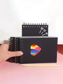 1pc Cartoon Graphic Cover Scratch Book & 1pc Bamboo Pen - Pink - View 6