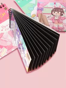 1pc Cartoon Graphic Cover Scratch Book & 1pc Bamboo Pen - Pink - View 5