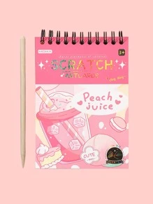 1pc Cartoon Graphic Cover Scratch Book & 1pc Bamboo Pen - Pink - View 1