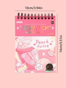 1pc Cartoon Graphic Cover Scratch Book & 1pc Bamboo Pen - Pink - View 3