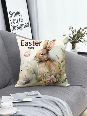 1 pieza Pascua de Resurrección con estampado de conejo Funda de cojín sin moderno flor & con estampado de animal decorativo cuadrado Funda de cojín para