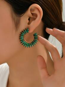 Rhinestone Decor Cuff Hoop Earrings - Multicolor - View 1