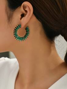 Rhinestone Decor Cuff Hoop Earrings - Multicolor - View 3