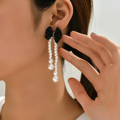 Bow & Faux Pearl Drop Earrings