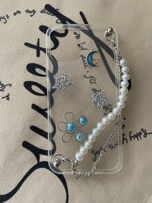 Rhinestone Decor Phone Case With Hand Strap - Clear - View 2