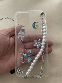 Rhinestone Decor Phone Case With Hand Strap - Clear - View 3