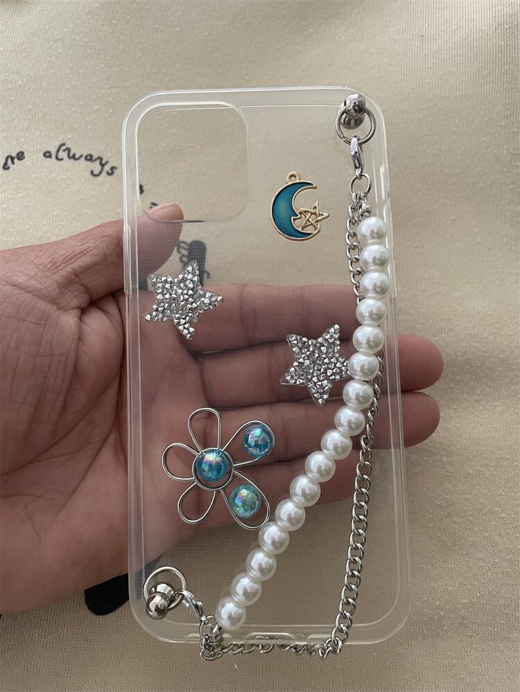 Rhinestone Decor Phone Case With Hand Strap - Clear - View 3