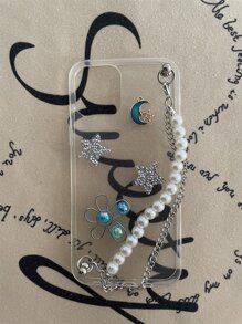 Rhinestone Decor Phone Case With Hand Strap - Clear - View 6
