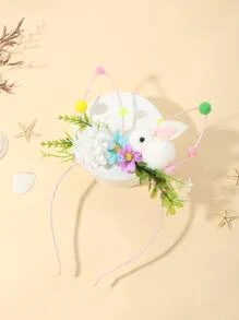 Girls Flower & Rabbit Decor Headband - Multicolor - View 1