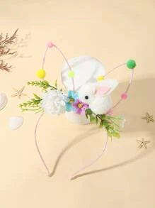 Girls Flower & Rabbit Decor Headband - Multicolor - View 2