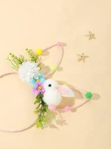 Girls Flower & Rabbit Decor Headband - Multicolor - View 3