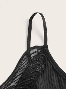 ROMWE Fairycore Contrast Lace Cami Top - Black - View 3