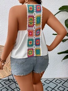 SHEIN Holidaya Áo hai dây Plus Size Xù Hoa Boho - trắng - Xem 1