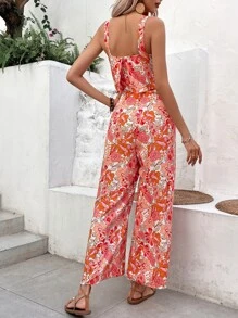 Breezaya 印花後拉鏈闊腿吊帶連體褲 - 彩色 - 查看 2