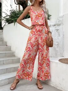 Breezaya 印花後拉鏈闊腿吊帶連體褲 - 彩色 - 查看 3