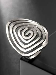 1pc Swirl Design Ring, Stainless Steel Jewelry - Silver - View 2