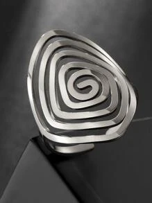 1pc Swirl Design Ring, Stainless Steel Jewelry - Silver - View 3