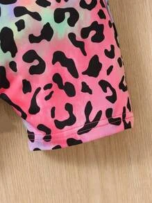 SHEIN Cô gái trẻ phong cách đường phố họa tiết da báo Bộ áo liền quần đơn giản và dễ thương có dây đeo spaghetti cho mùa hè mát mẻ - Nhiều màu - Xem 3