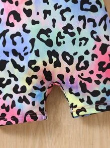 SHEIN Cô gái trẻ phong cách đường phố họa tiết da báo Bộ áo liền quần đơn giản và dễ thương có dây đeo spaghetti cho mùa hè mát mẻ - Nhiều màu - Xem 5