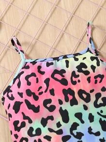 SHEIN Cô gái trẻ phong cách đường phố họa tiết da báo Bộ áo liền quần đơn giản và dễ thương có dây đeo spaghetti cho mùa hè mát mẻ - Nhiều màu - Xem 6