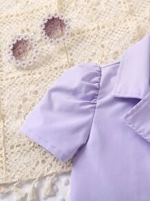 小女童泡泡袖西裝領襯衫和半身裙