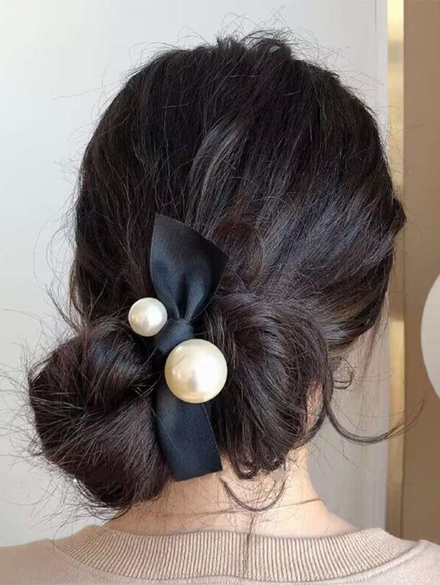 蝴蝶結和人造珍珠裝飾髮圈