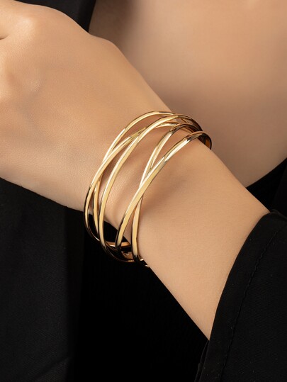 1pc Unisex Vintage Style Hollow Multi-Layer Silver-Tone Bracelet, Gift For Casual, Party Or Vacation Use