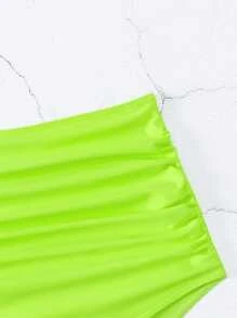 SHEIN Swim Summer Beach Ruched Neon Bikini Bottom Bathing Suit - Lime Green - View 4